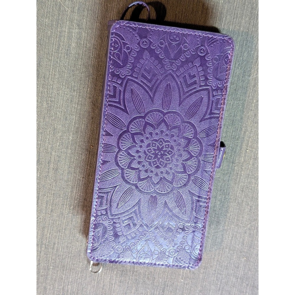 Pixel 3 Purple Embossed Mandala Wallet Magnetic Phone Case Wristlet Card Holder